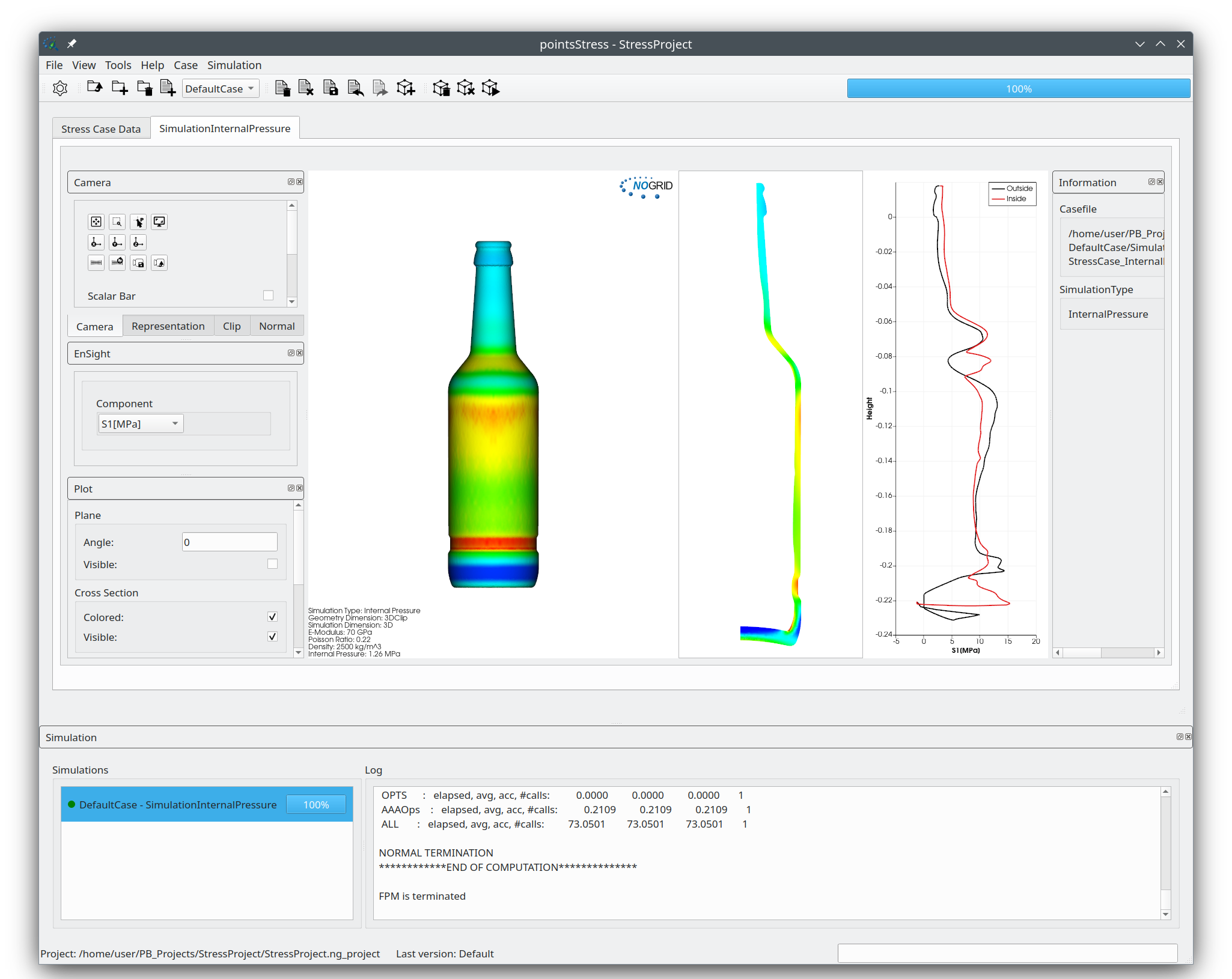 Simulation der Spannungsanalyse einer Glasflasche mit NOGRID pointsStress