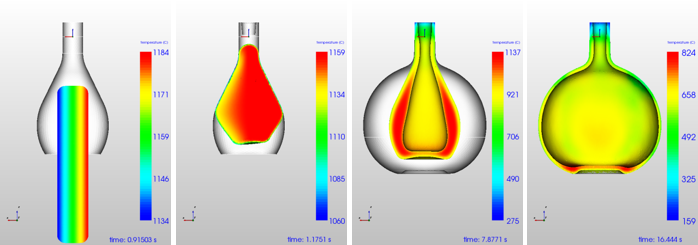 Simulation blow and blow process over time for non-symmetric container part 2