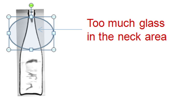 Cross section: Glass container neck area too thick