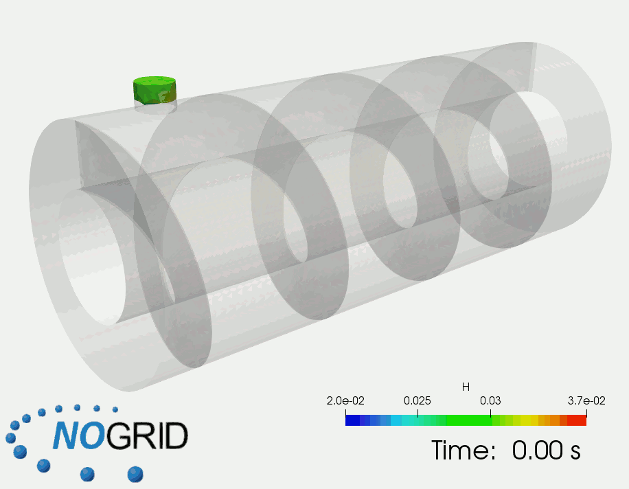 Fluid flow in an extruder, computed with NOGRID CFD software for the simulation of flows