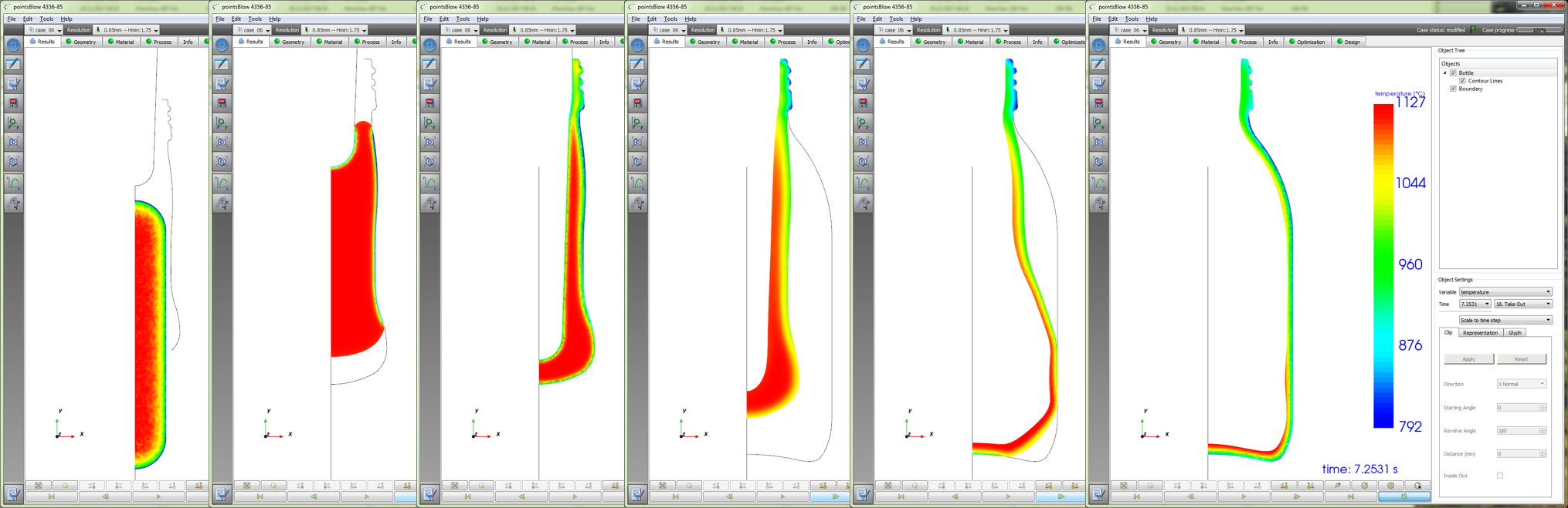 Axis-symmetric container forming simulation over time