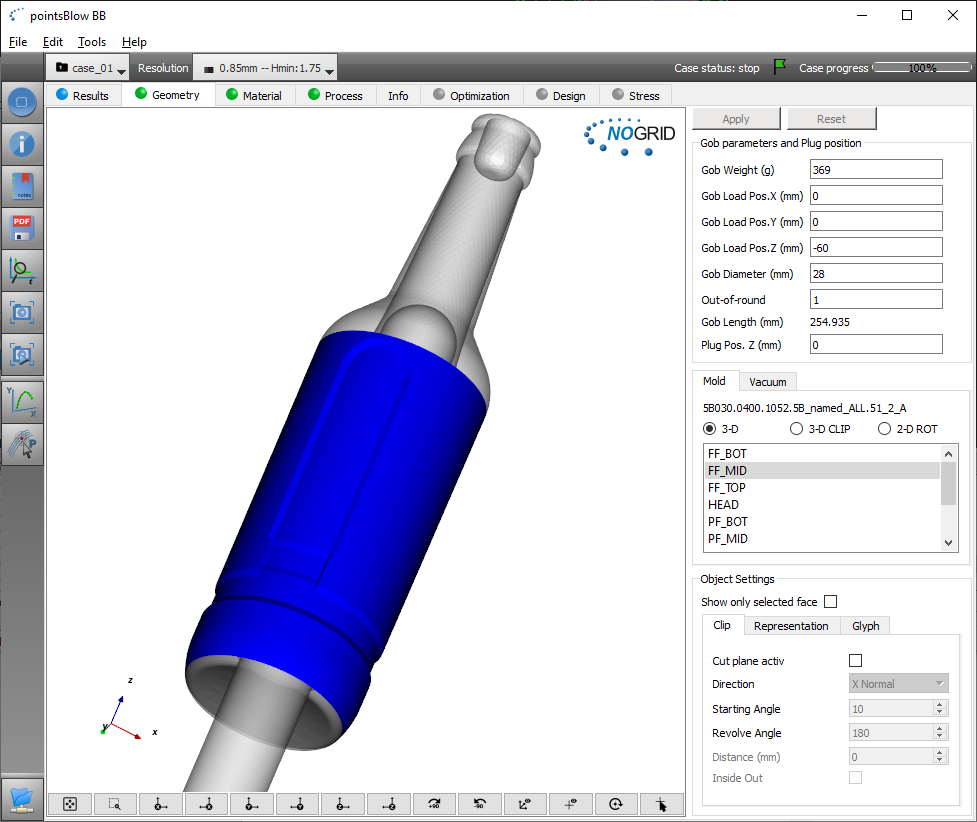 Geometry glass bottle full 3D in NOGRID pointsBlow software