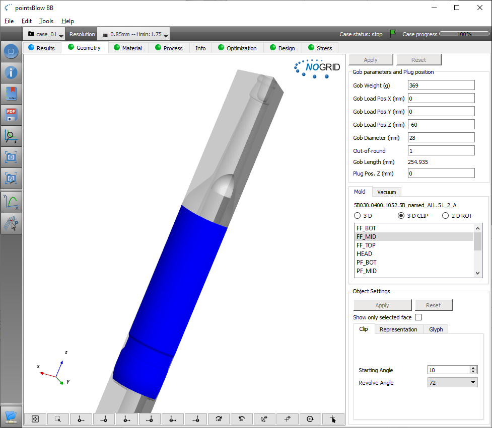 Blow and Blow process container glass production: part 3D simulation