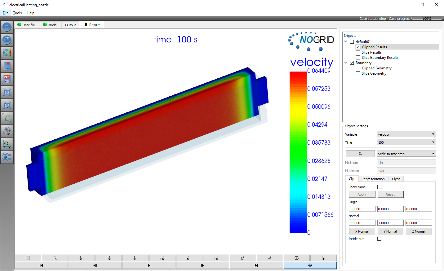 Simulation results electrically heated nozzle: Velocity distribution 