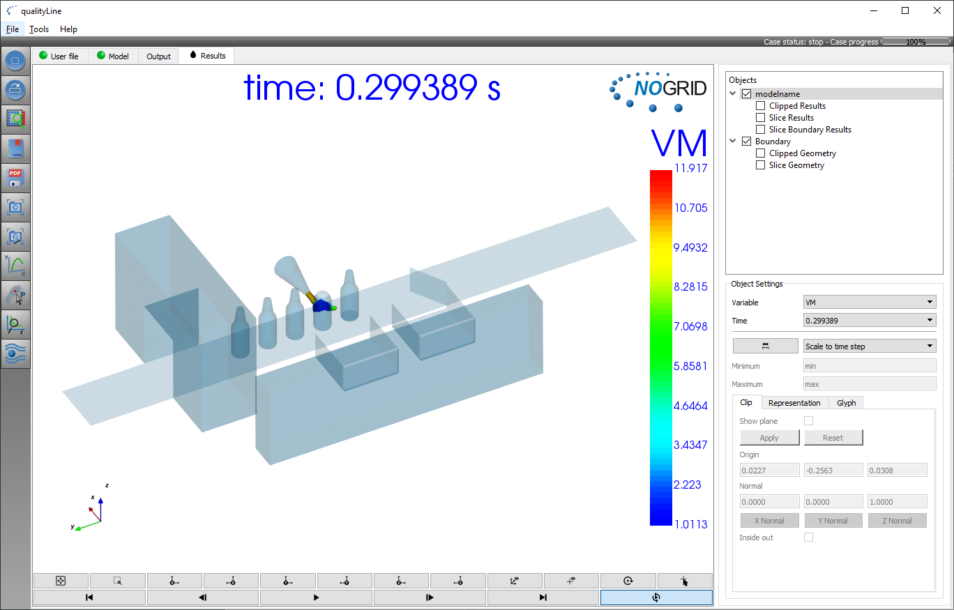 FSI bottle quality line simulation results in NOGRID points' GUI