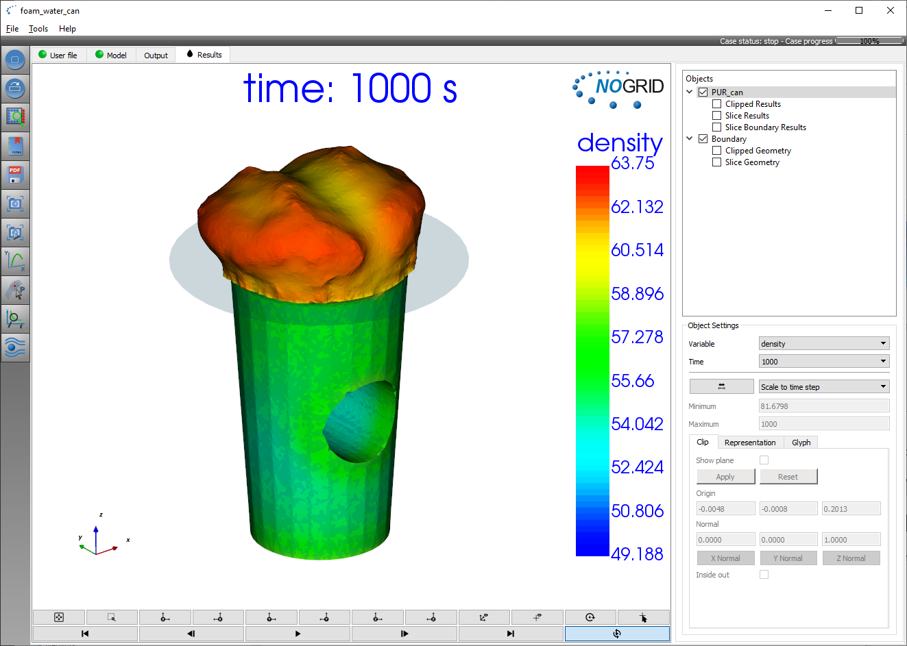 Simulation results cup PUR foaming: final density