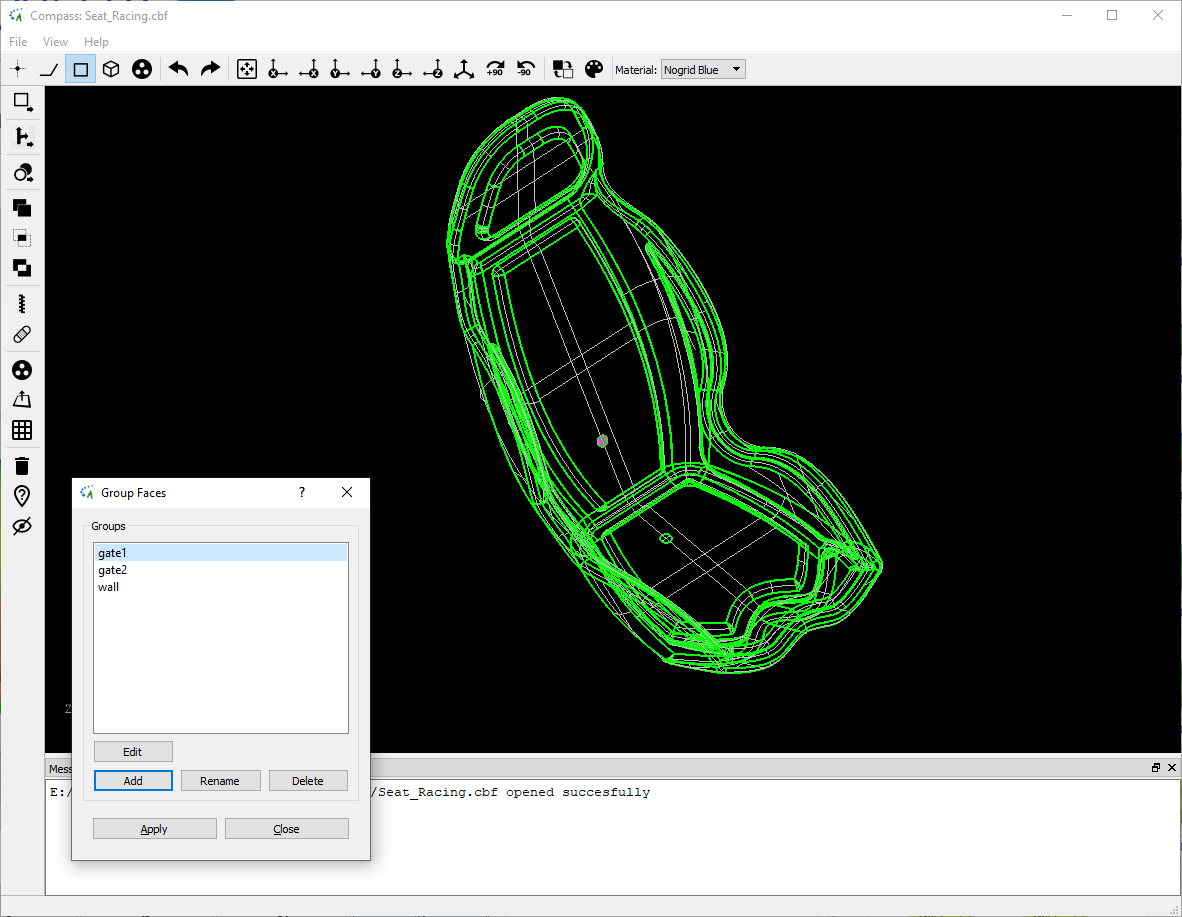 CAD model racing seat groups in NOGRID's COMPASS
