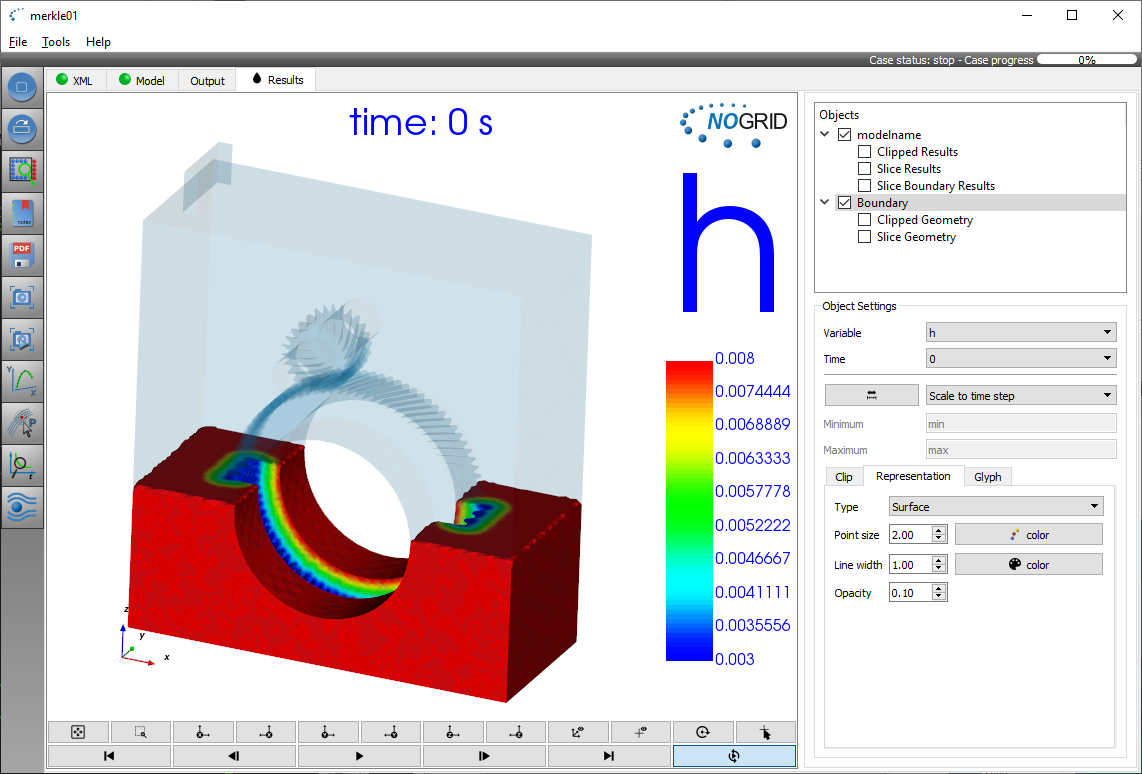 Gear lubrication simulation results in NOGRID points' GUI