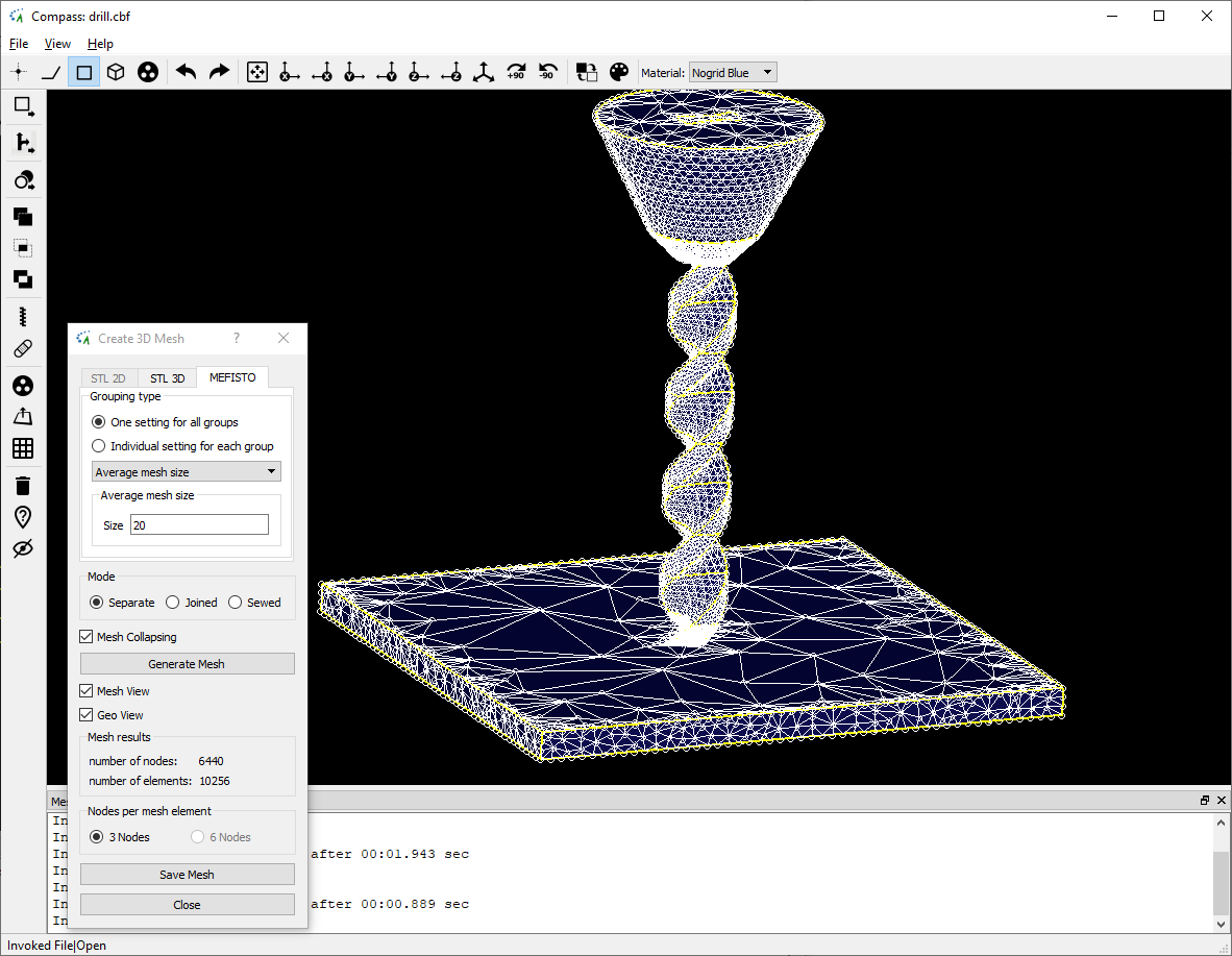 CAD model drilling meshing in NOGRID's COMPASS