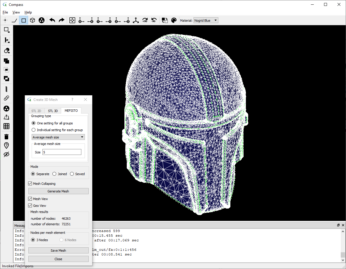 CAD model Mandalorian helmet meshing in NOGRID's COMPASS