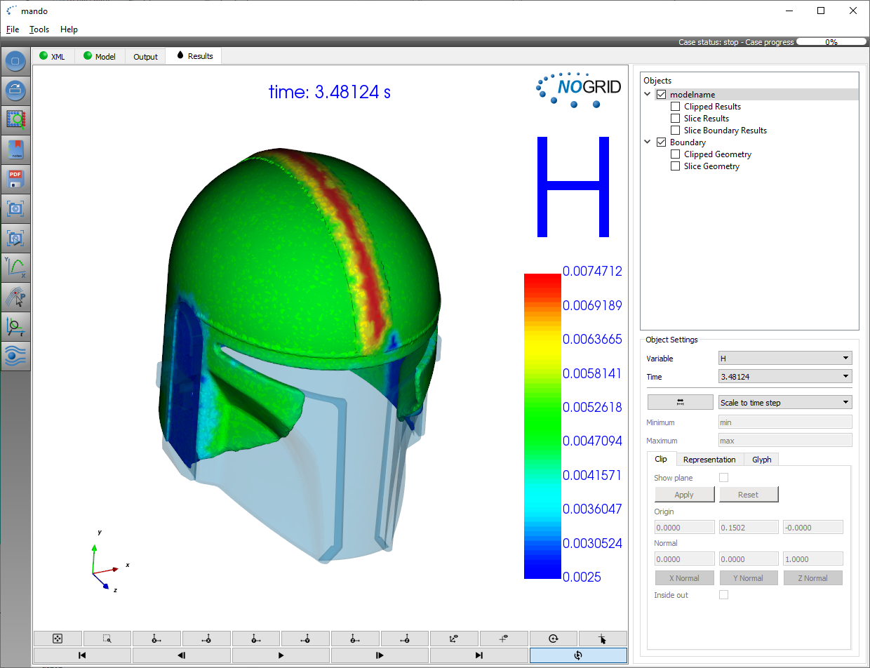 Injection molding simulation helmet GUI results