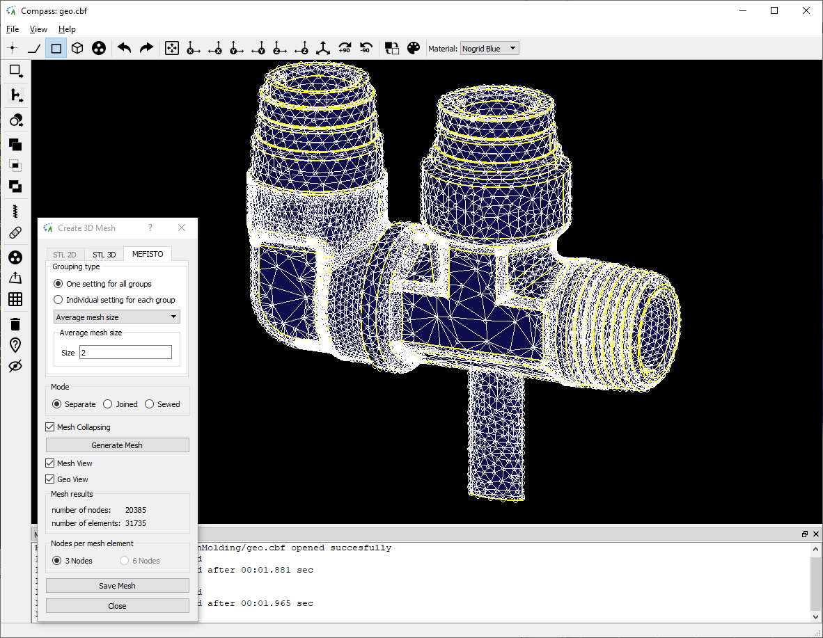 Injection Molding Pipe and Valve CAD groups and surface mesh in NOGRID's COMPASS