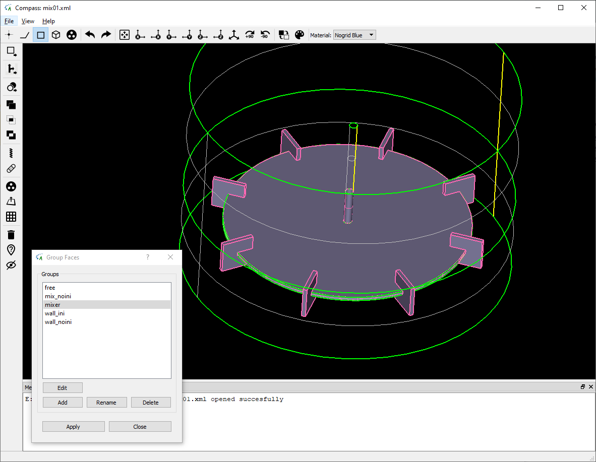 Disc stirrer CAD building groups in NOGRID's COMPASS