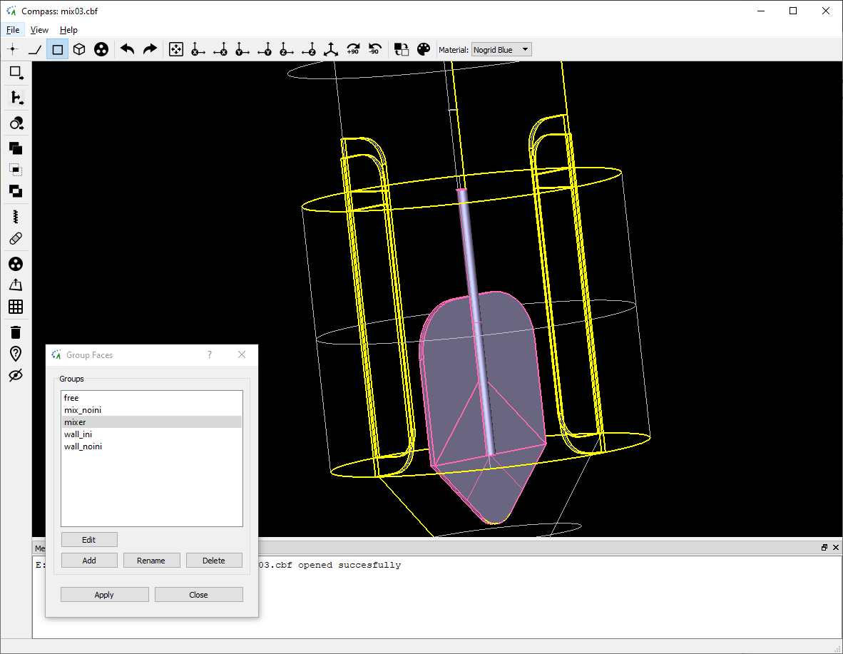 2-blade stirrer with baffle CAD building groups in NOGRID's COMPASS