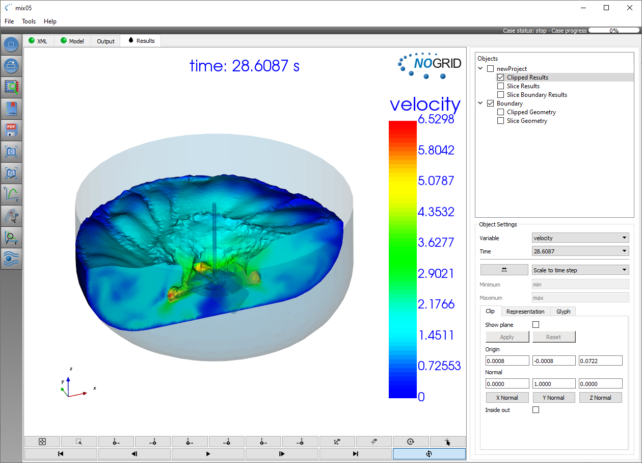 Mixing simulation GUI results in NOGRID points software
