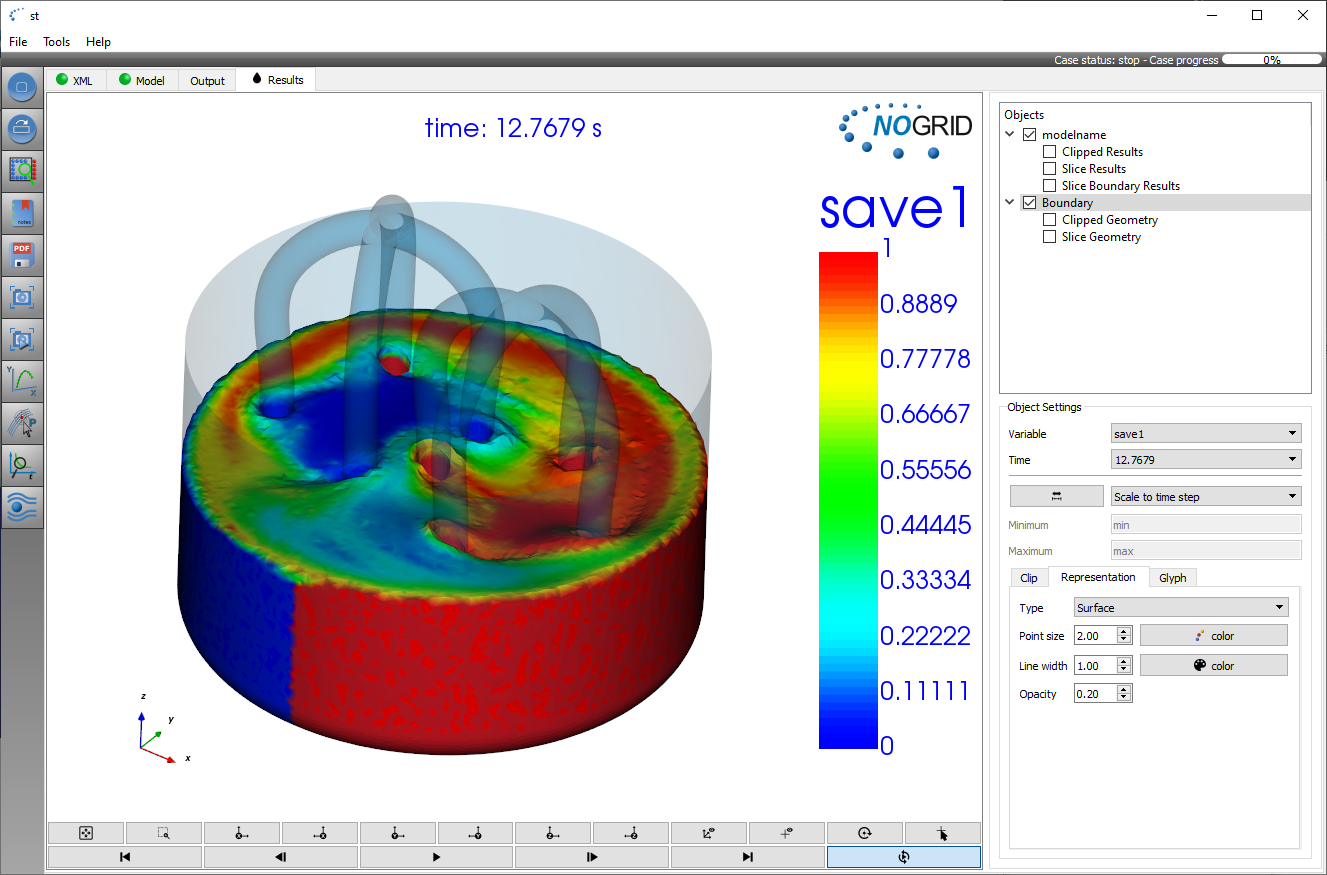 Mixing simulation results shown in NOGRID points' GUI 