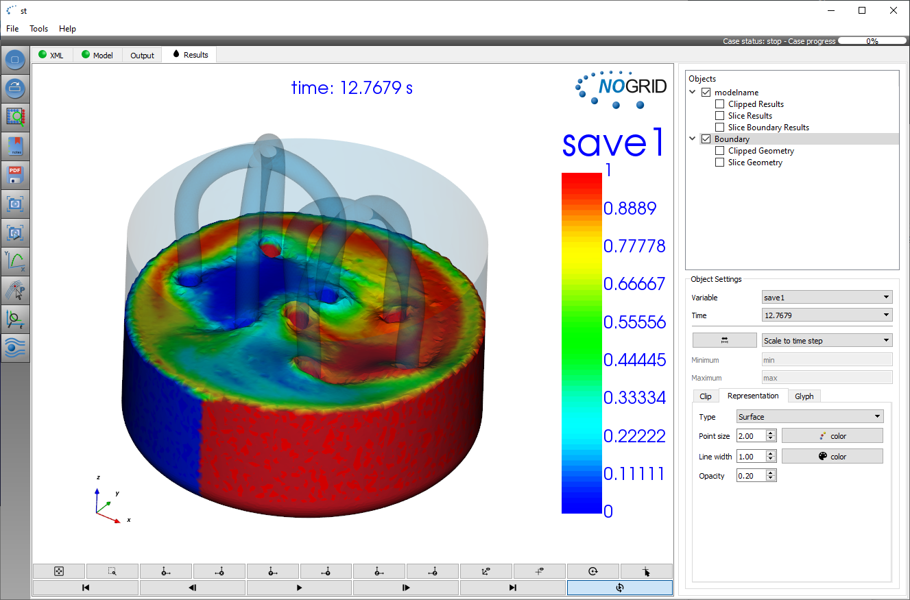 Simulation mixing with twin agitator GUI results 