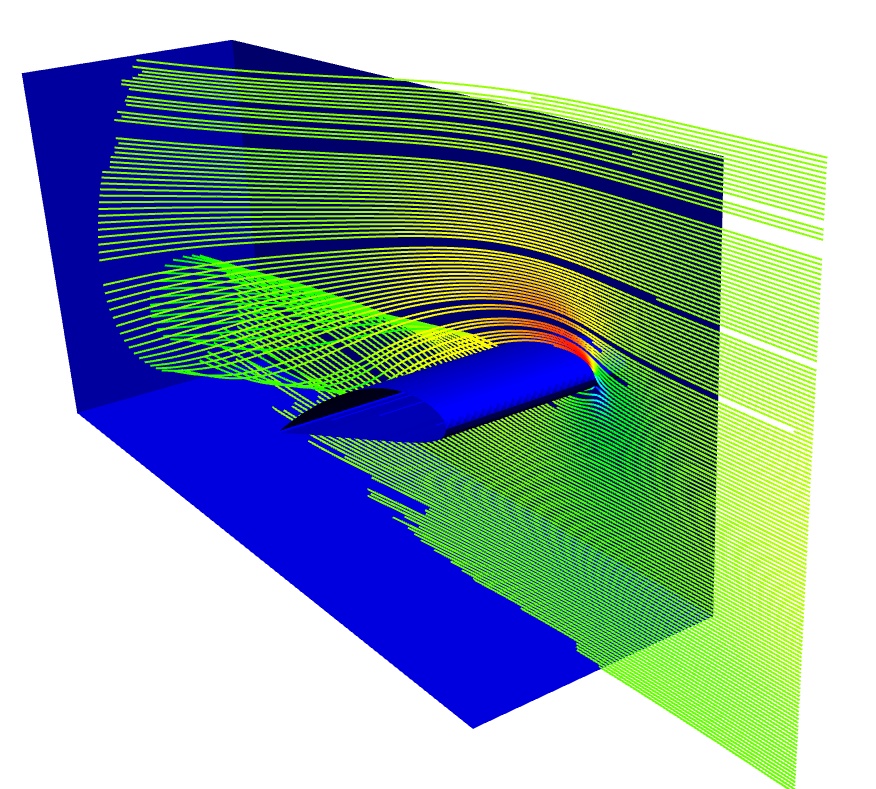 NACA model with stream traces