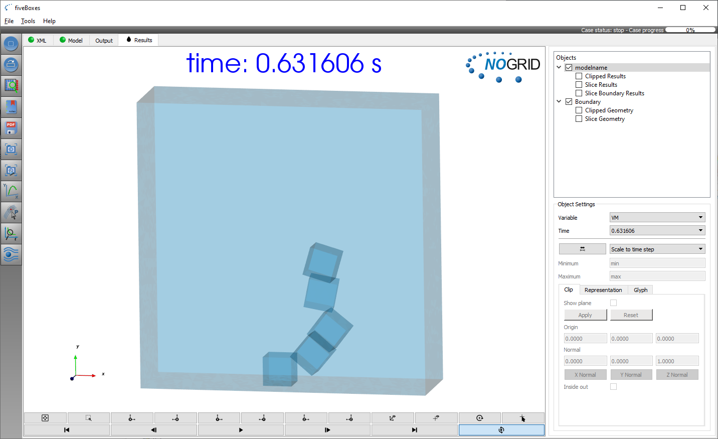 Simulationsergebnisse der SSI fünf Kästen in der GUISSI Five Boxes GUI