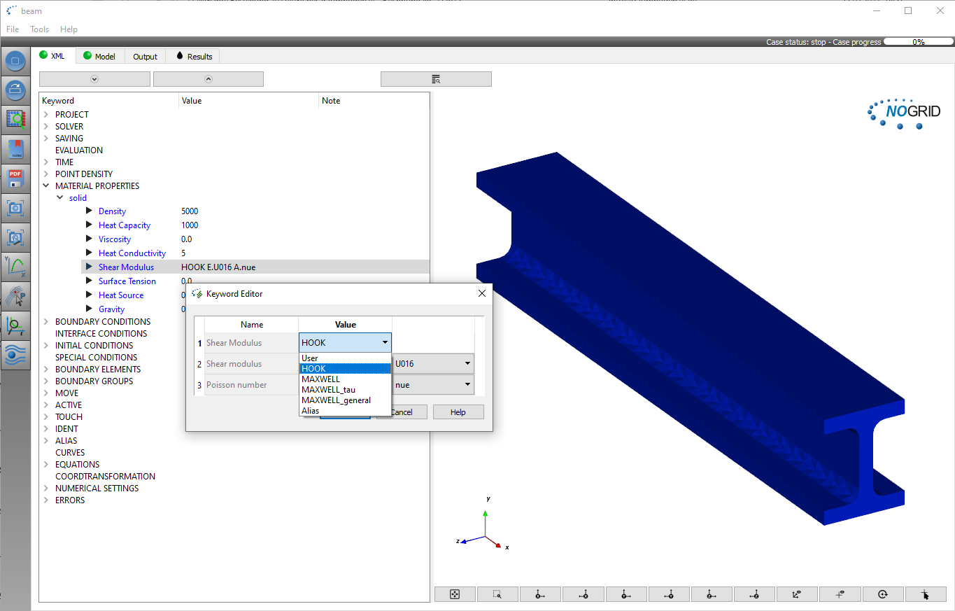 H-Beam stress analysis setup in NOGRID points' GUI