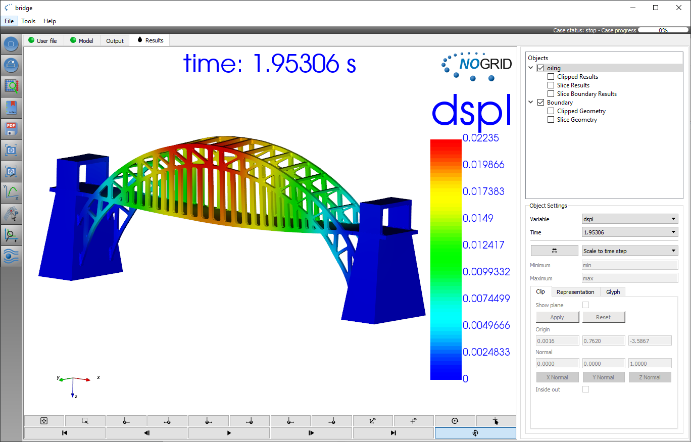 Bridge stress analysis results in NOGRID points' GUI