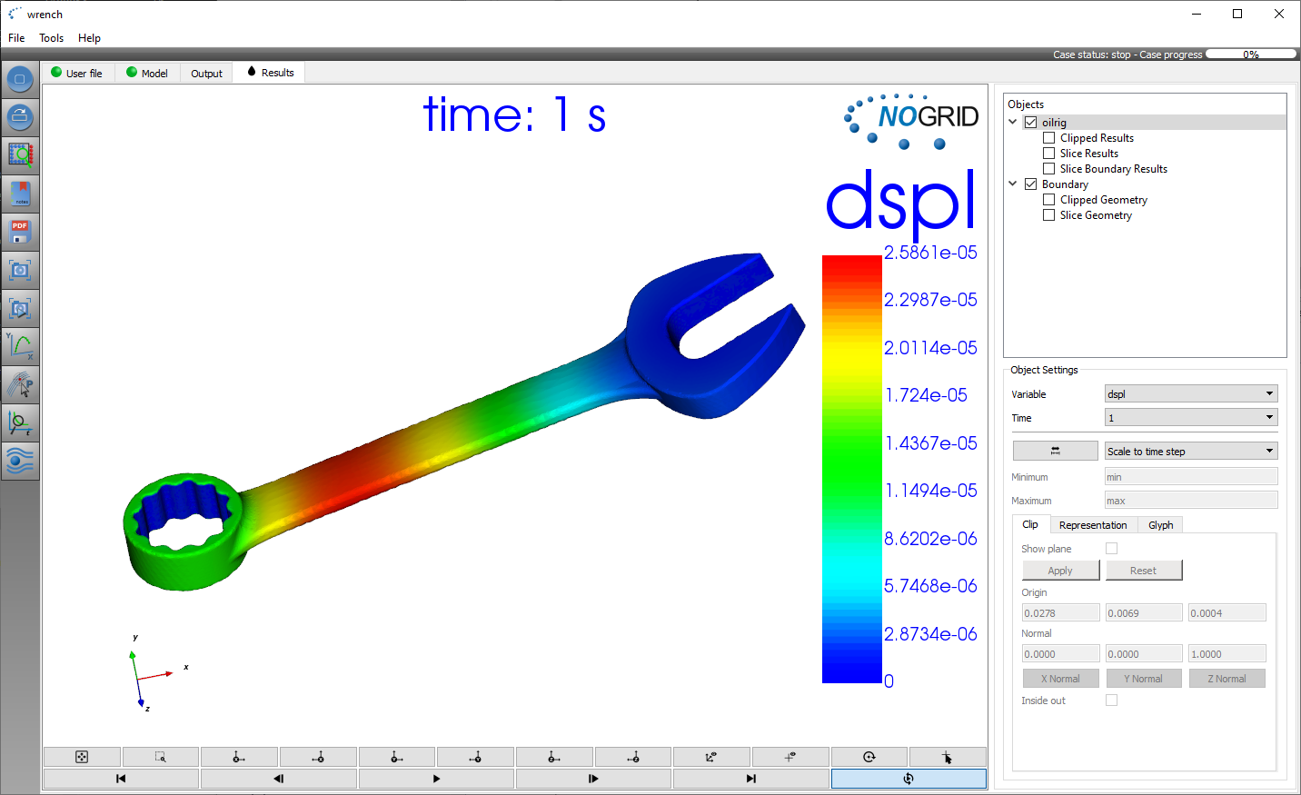 Wrench tool stress analysis GUI results in NOGRID points CFD software