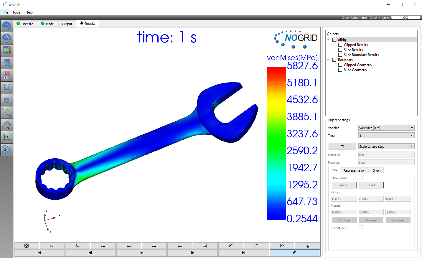 Von Mises stress for the wrench tool